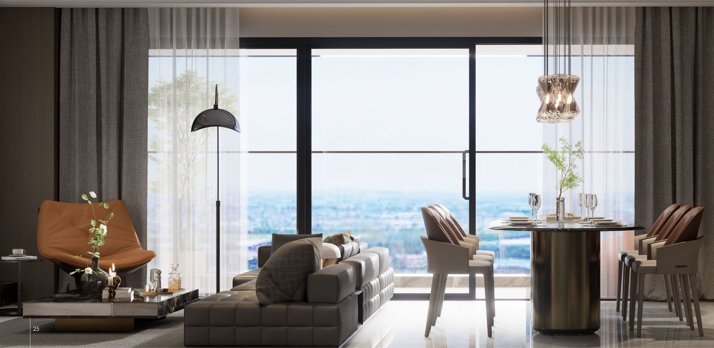 Executive Suites open-plan living room with city views